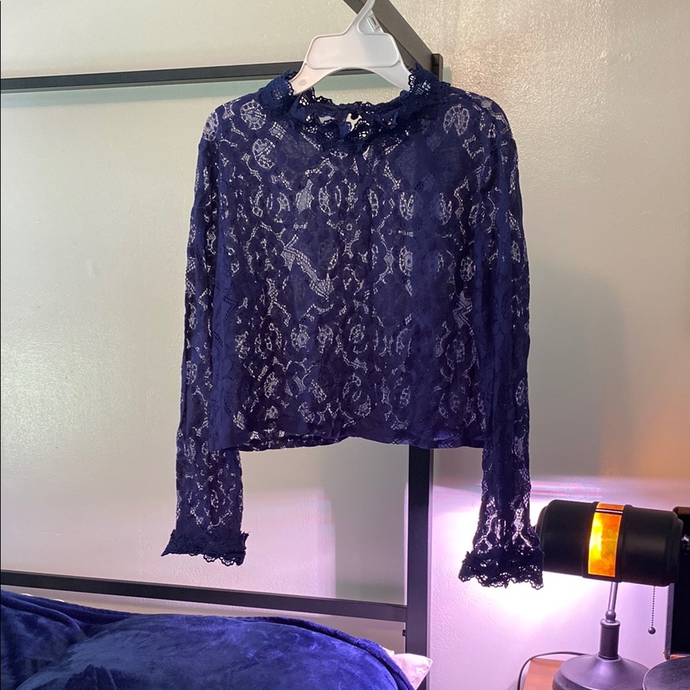 Elegant Navy Lace Women's Top